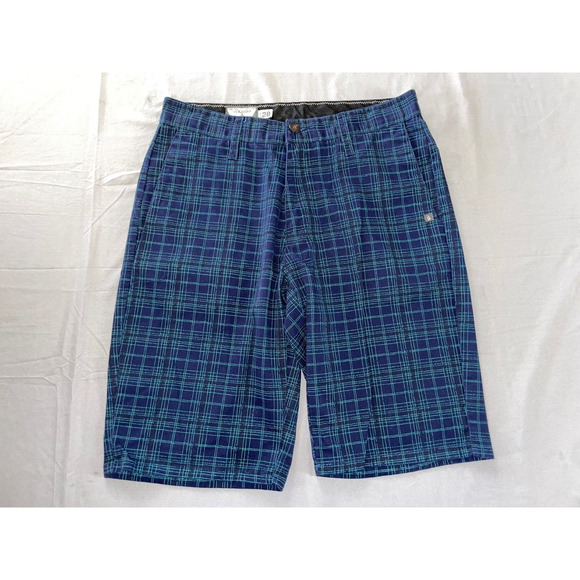 Volcom Flat Front VMonty Plaid Chino Skate Shorts. Blue/Green, Men's 28. GUC!! - Picture 1 of 5